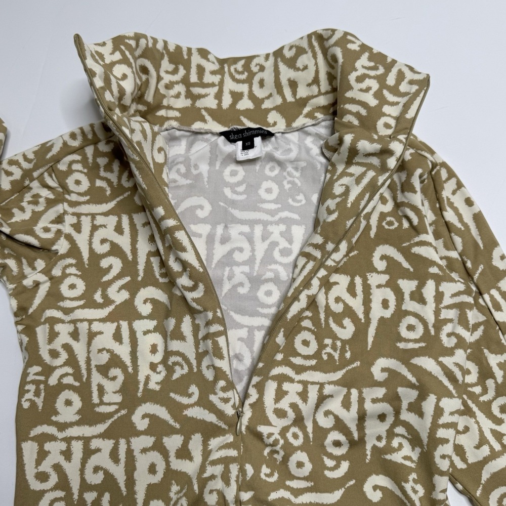 Skea Shimmies Women's Size XS Ski Pullover Tan/Cream Abstract Pattern Mock Zip - Picture 6 of 11